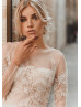 Long Sleeves Blush Lace Tulle Wedding Dress